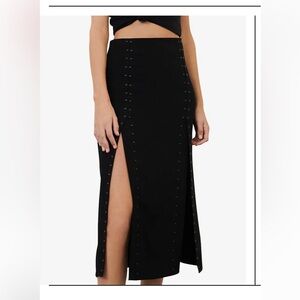 Maje Black Midi Skirt with Slit